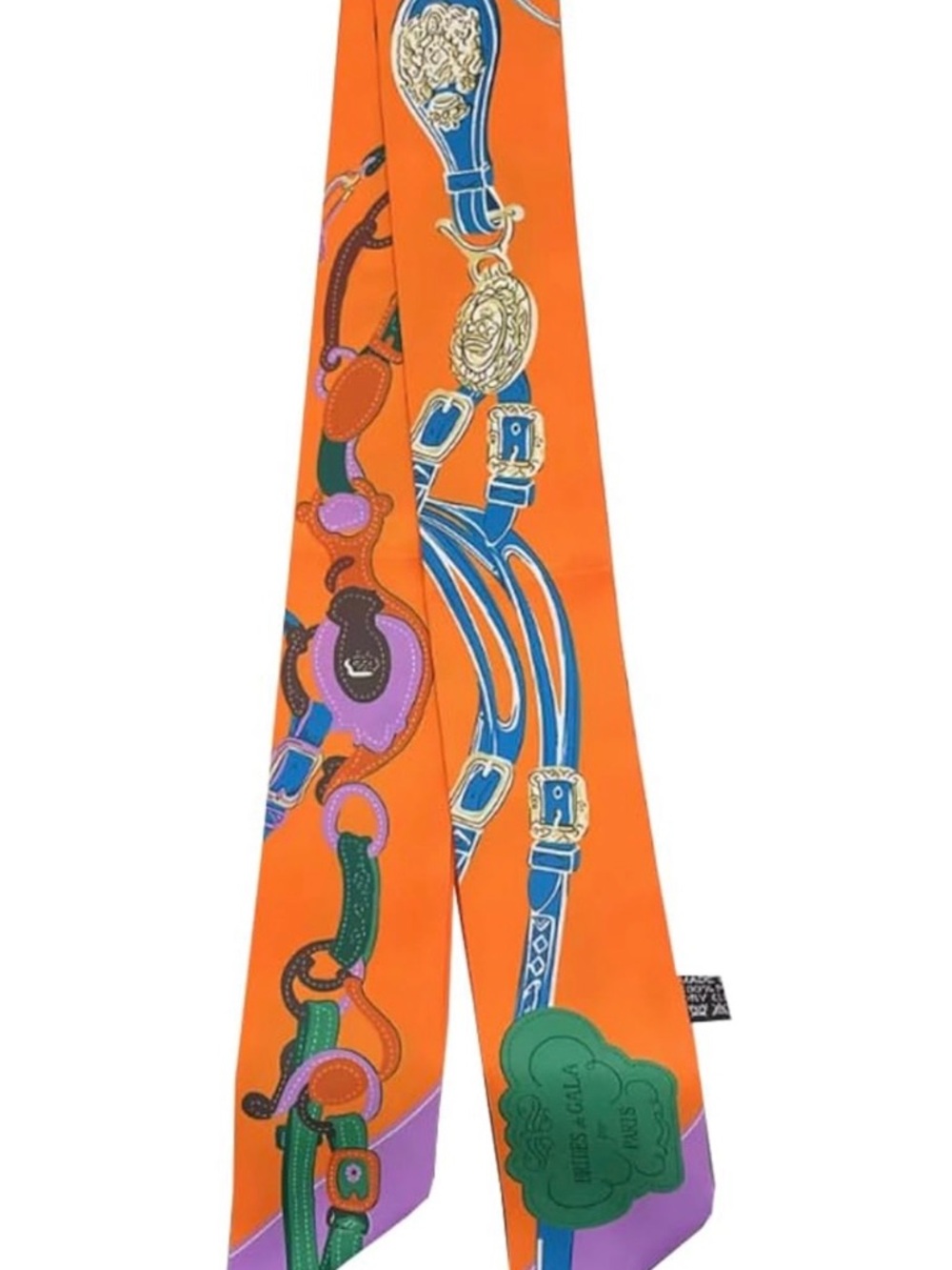 Silk Twilly Scarf in Bright Orange with Blue & Purple Accents! BRAND NEW!!!